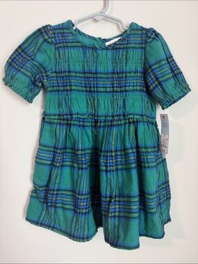 Cat & Jack Green and Blue Plaid Smocked Casual Dress